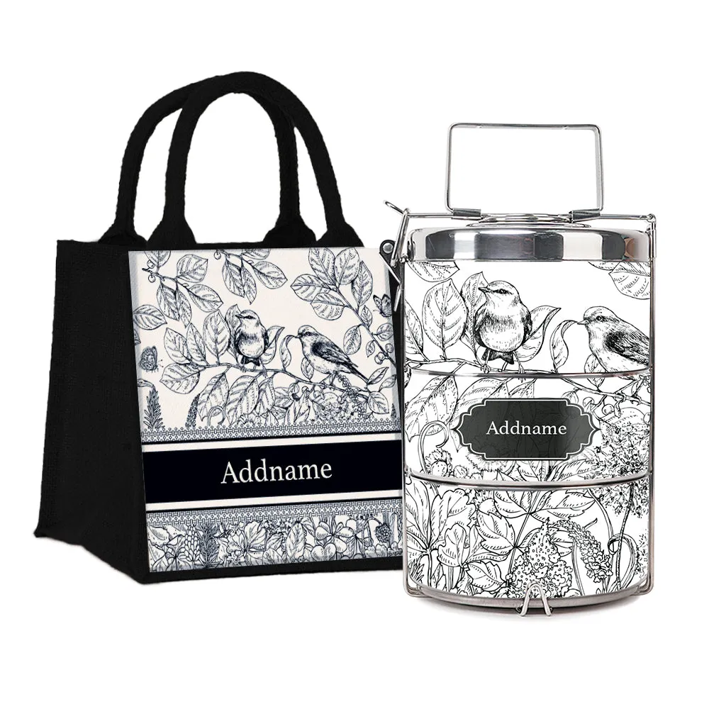 Song Birds Artline Series 3-Tier Premium Medium 13.5cm Tiffin Carrier [FREE Custom Add Name]