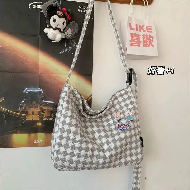 TAVIMART  -  Japanese INS Wind Autumn and Winter Simple Shoulder Bag Large Capacity Messenger Bag Retro Plaid Woolen Backpack Girl