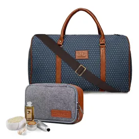 The Clownfish Combo Of Tapestry Fabric 30 Litre Travel Duffle (Blue) & The Clownfish Travel Pouch Toiletry Bag (Grey)