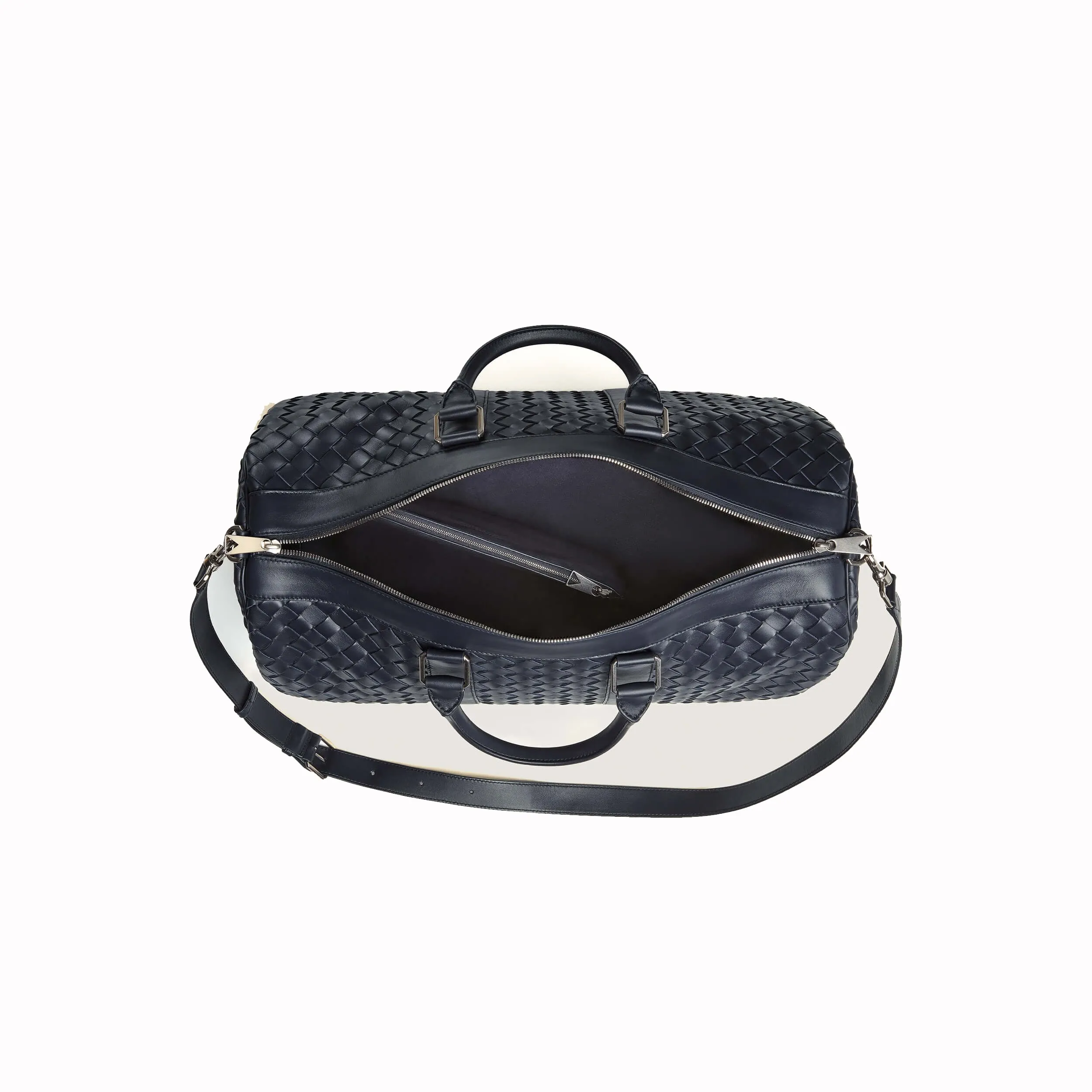 Toby Full Grain Woven Leather Duffle Bag Navy Blue