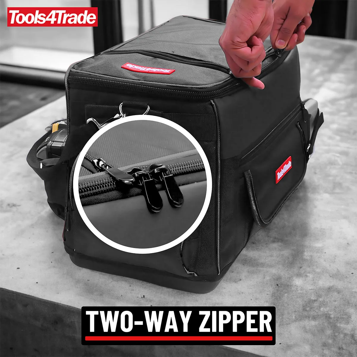 Tools4Trade 20" (50cm) Heavy-Duty Tool Bag with Multi-Pockets & Hard Base - Black