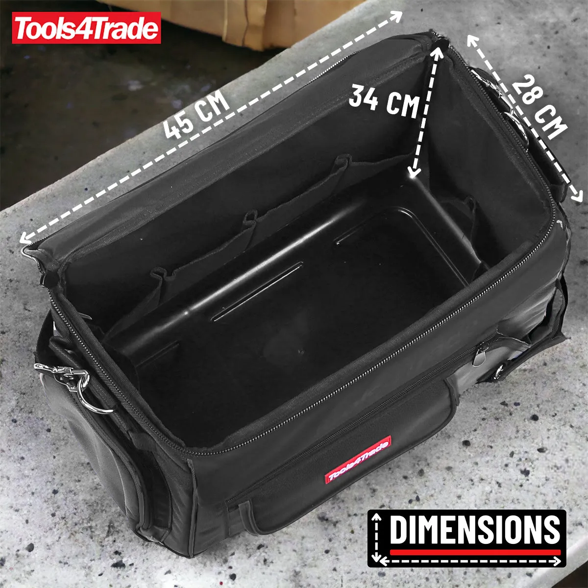 Tools4Trade 20" (50cm) Heavy-Duty Tool Bag with Multi-Pockets & Hard Base - Black