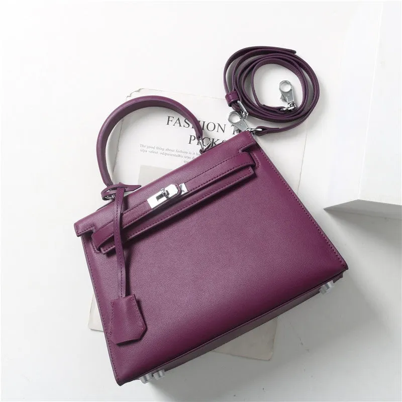 Womens Swift Leather Padlock Top Handle Cross Body  Bag