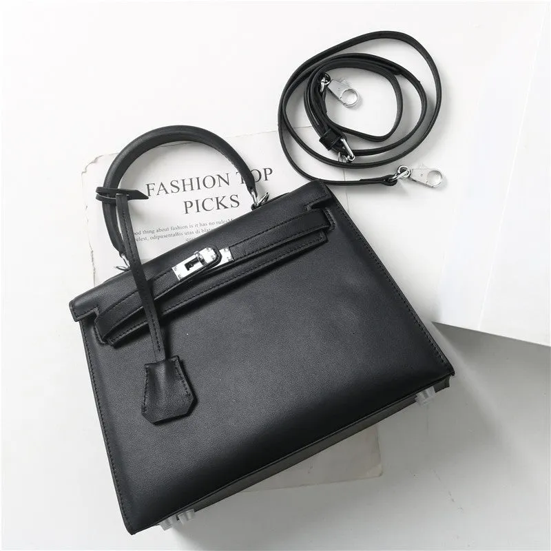 Womens Swift Leather Padlock Top Handle Cross Body  Bag