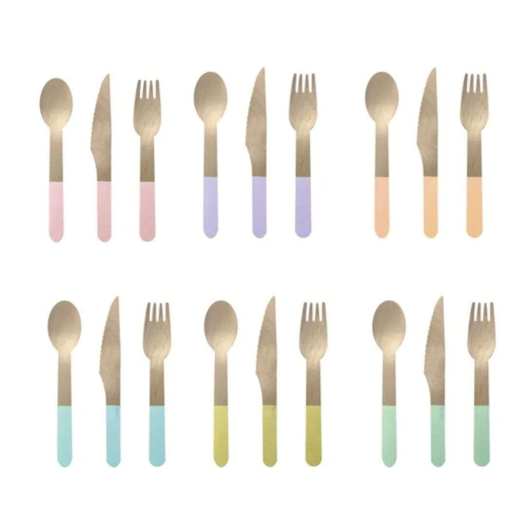 Wooden Cutlery Set of 30 - Pastel Lilac