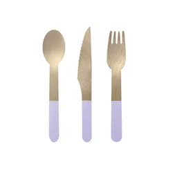 Wooden Cutlery Set of 30 - Pastel Lilac