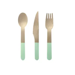 Wooden Cutlery Set of 30 - Pastel Mint