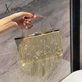 Xajzpa - Shining tassel Crystal Handle Rhinestones Evening clutch Bag Purses and handbag luxury Designer Shoulder Bag banquet bag