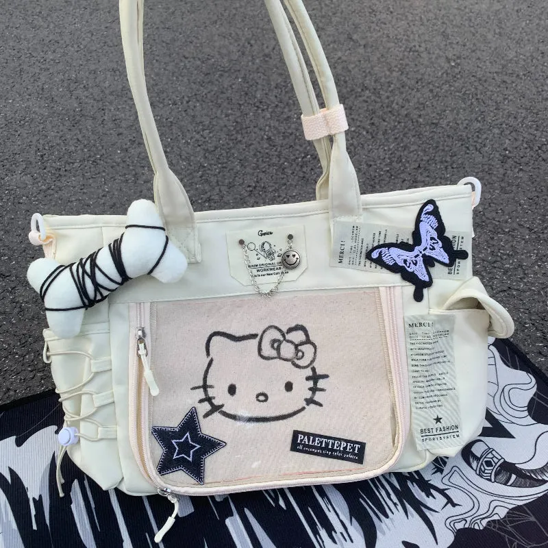 Y2K Kitty Butterfly White Messenger Bag KI536