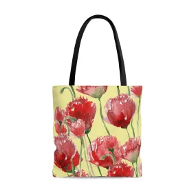 Yellow Red Tulips Tote Bag, Pacific Northwest Red Tulip Flower Floral Designer Girlie Tote Bag - Made in USA