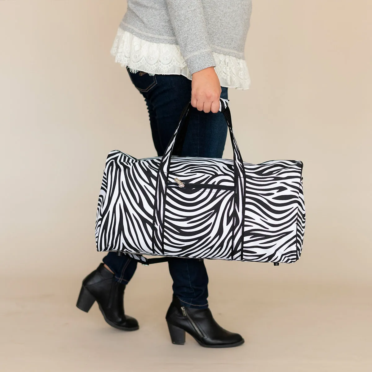 Zebra Animal Print Custom Overnight Bag with Embroidered Name or Monogram, Weekend Travel Bag, Sports Bag, Dance Bag, Boys Duffel Bag, Girls Bag